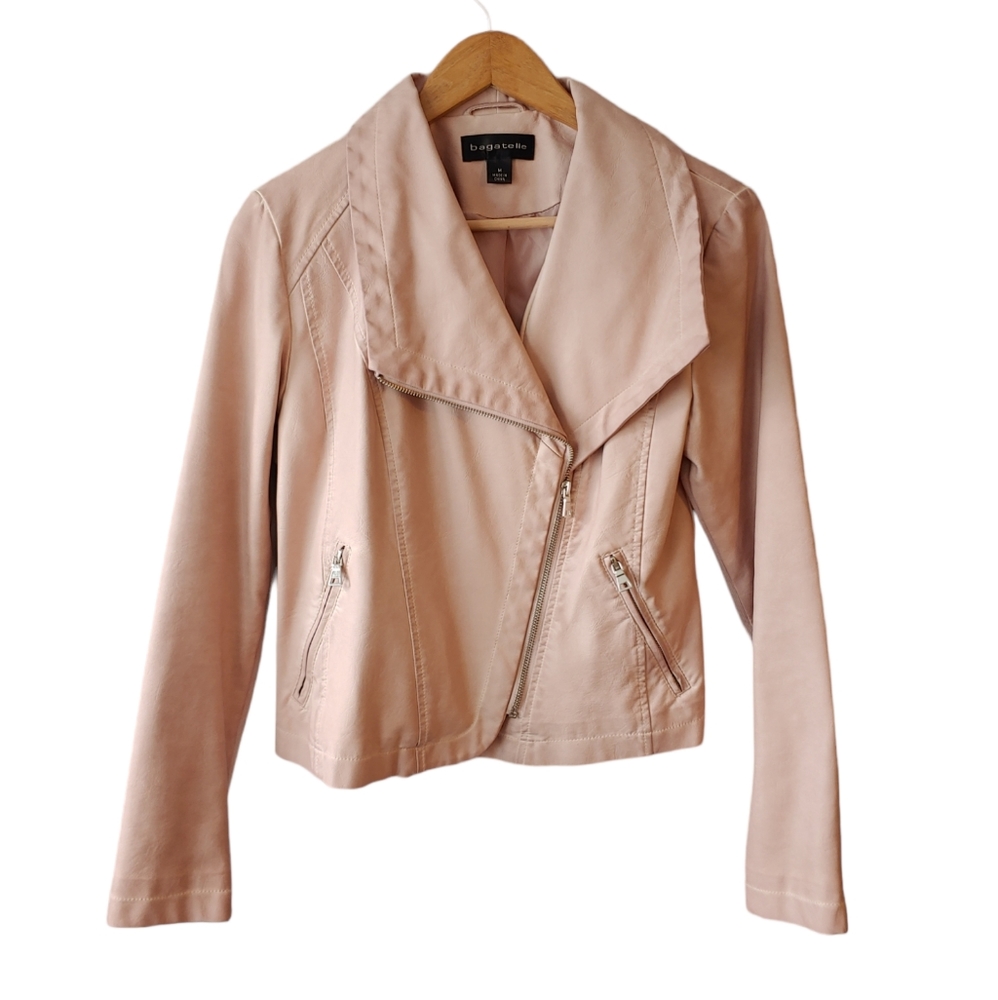 Bagatelle Blush/Pink Faux Leather Moto Jacket Size Medium
